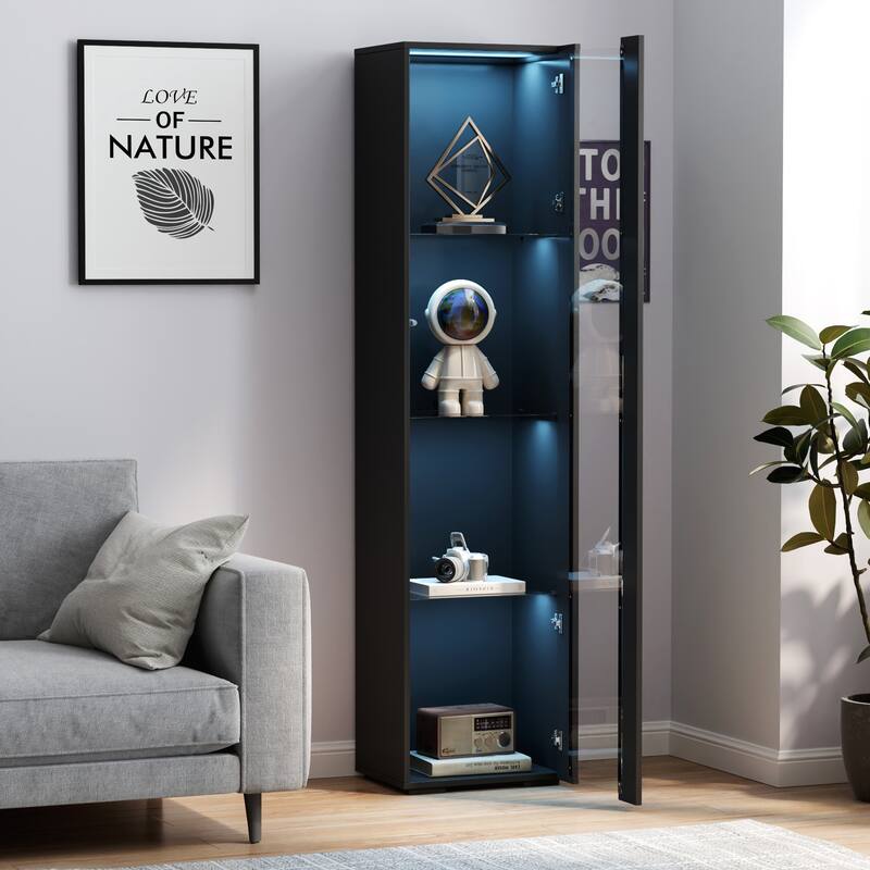 Storage Cabinets with Aluminum Strip Lamp & with Glass Shelves