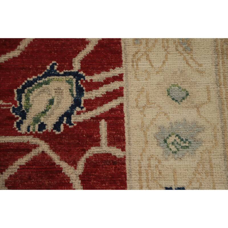 Hand Knotted Oriental 100% Wool Carpet Transitional Medallion Red Oushak Area Rug - 9' 8'' X 8' 2''