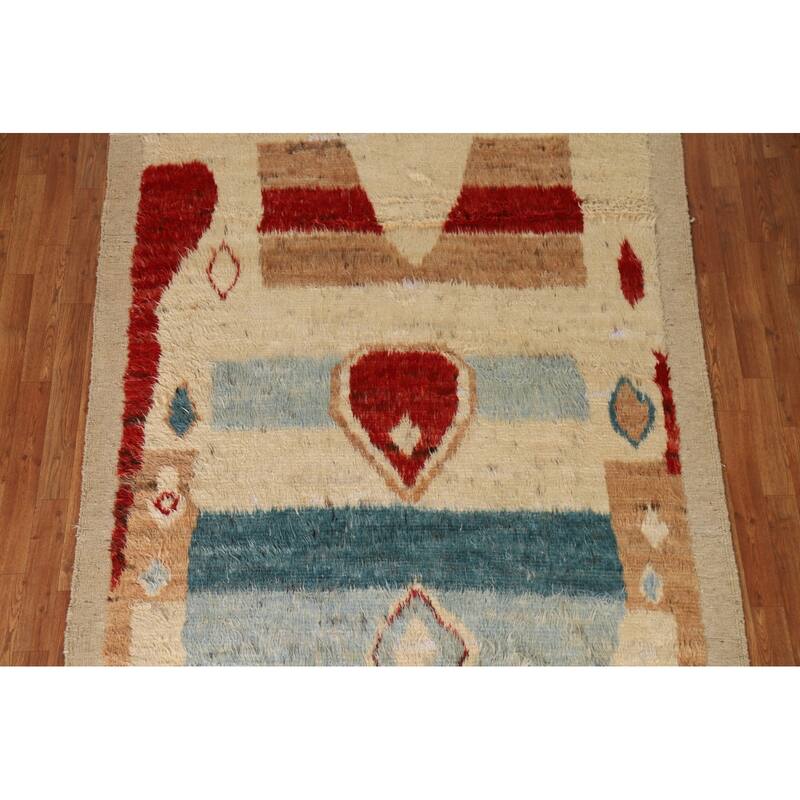 Hand Knotted Oriental 100% Wool Carpet Modern Tribal Beige & Ivories Moroccan Area Rug - 7' 10'' X 5' 7''