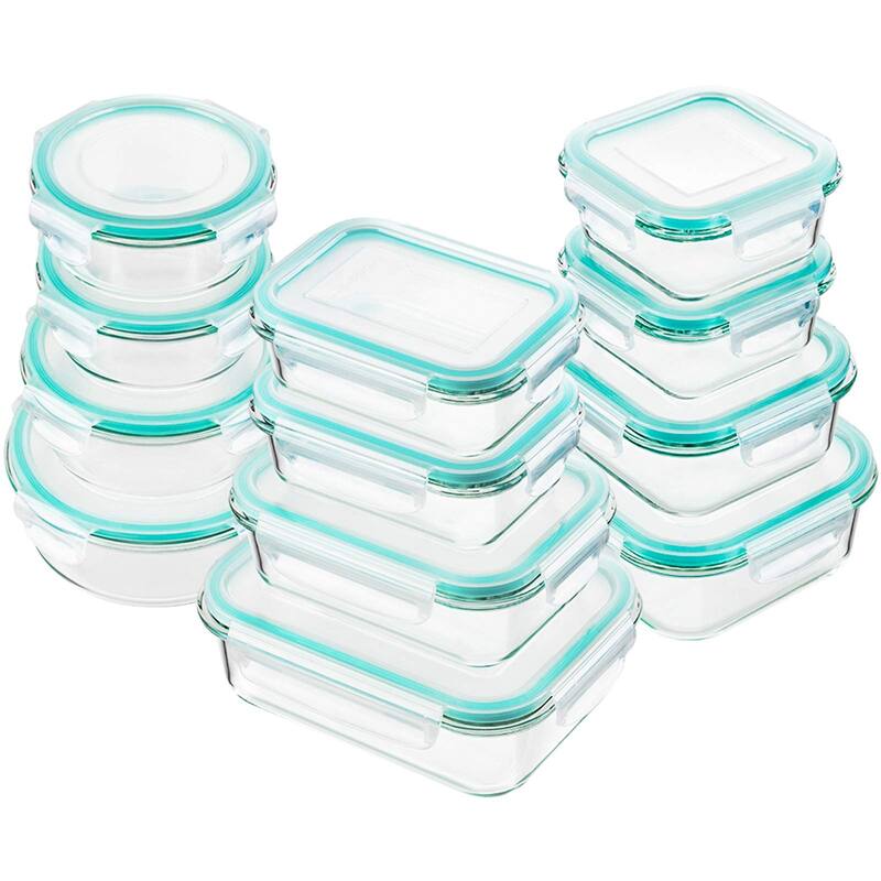 Glass Food Storage Containers with Lids, [24 Piece] Meal Prep, Airtight Bento Boxes, BPA Free & Leak Proof - Blue