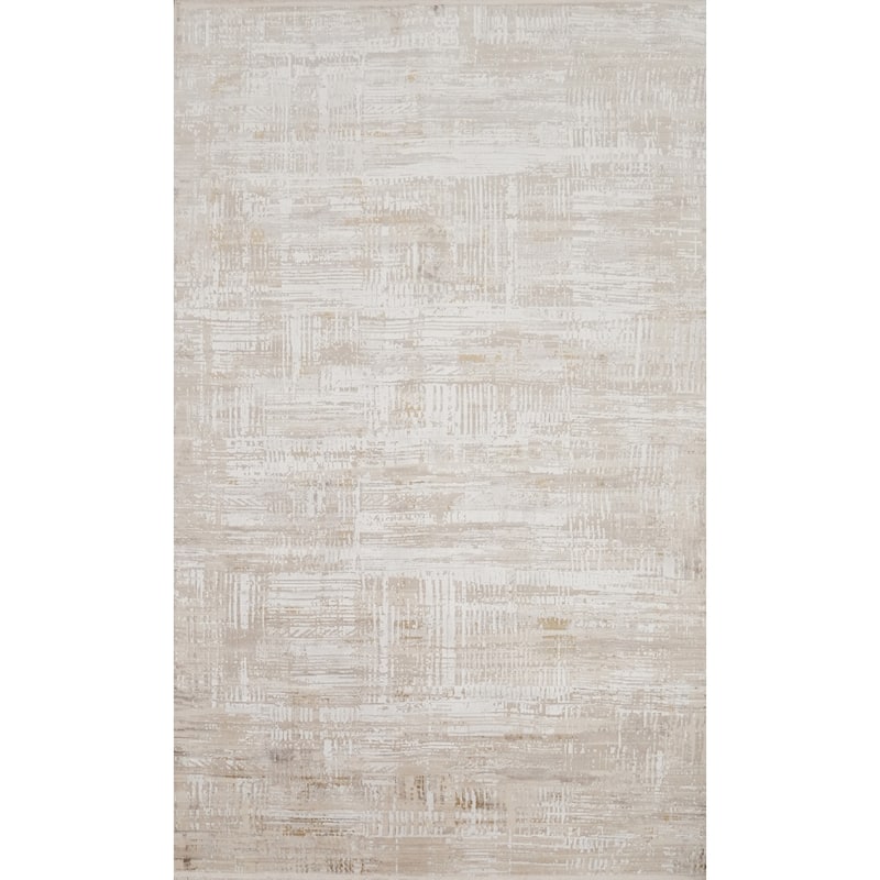 Machine Made Oriental Polyester Carpet Abstract Beige & Ivories Distressed Area Rug - 7' 5'' X 5' 2''
