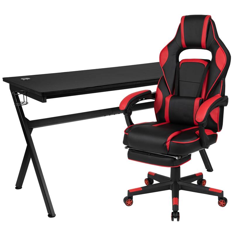 Gaming Desk Bundle - Cup/Headset Holder/Mouse Pad Top - Red