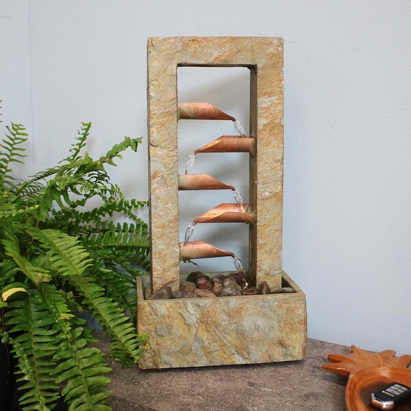 Sunnydaze 5-Tier Copper and Slate Indoor Tabletop Water Fountain - 19-Inch