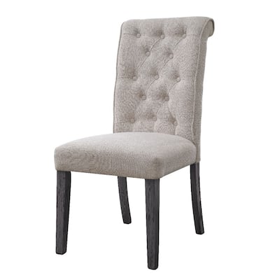 Side Chair with Button Tufted Backrest, Set of 2, Beige