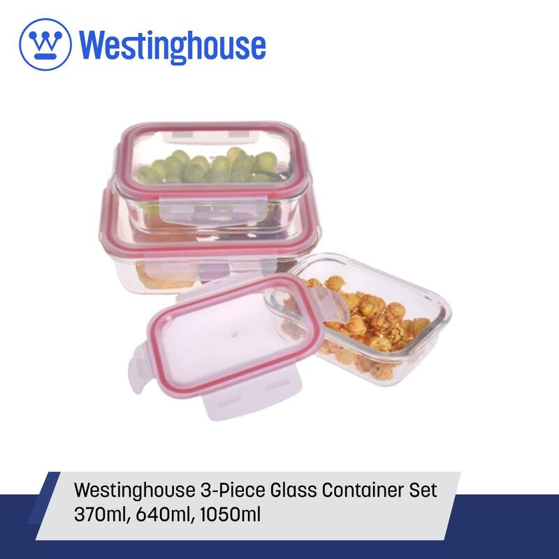 Westinghouse 3-Piece Glass Food Storage Container Set - 370 to 1050ml