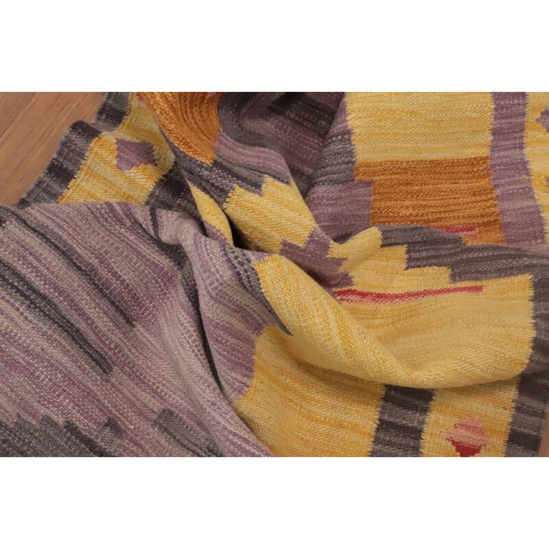 Hand Woven Oriental 100% Wool Carpet Southwestern Tribal Yellow & Gold Kilim Runner Rug - 9' 9'' X 2' 5''