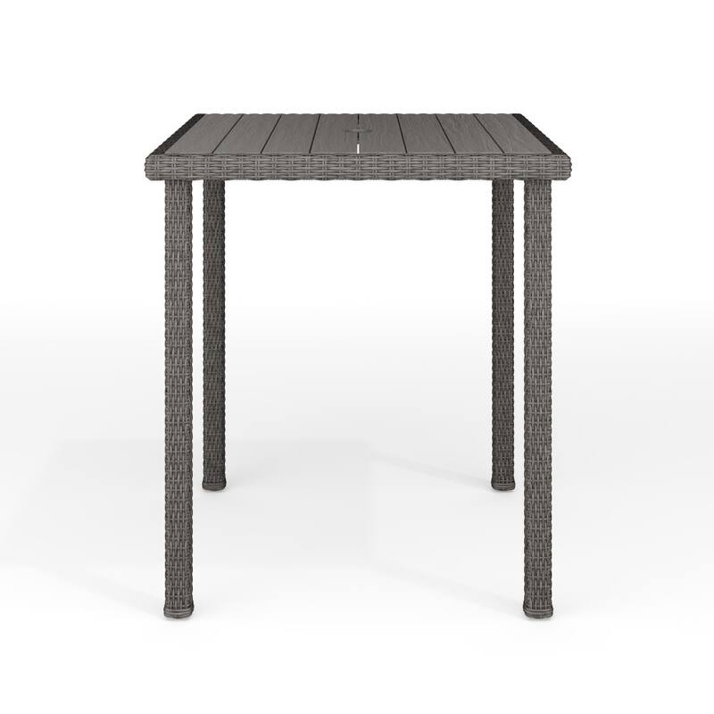 Martha Stewart Outdoor Rattan Wicker Patio Bar Table with Engineered Wood Top - 37"W x 37"D x 41"H