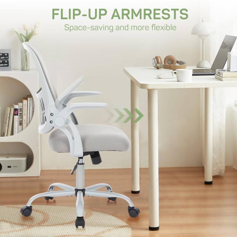 Mesh Adjustable Height Ergonomic Office Chair Mid-Back Swivel Rolling with Flip-up Armrests - N/A
