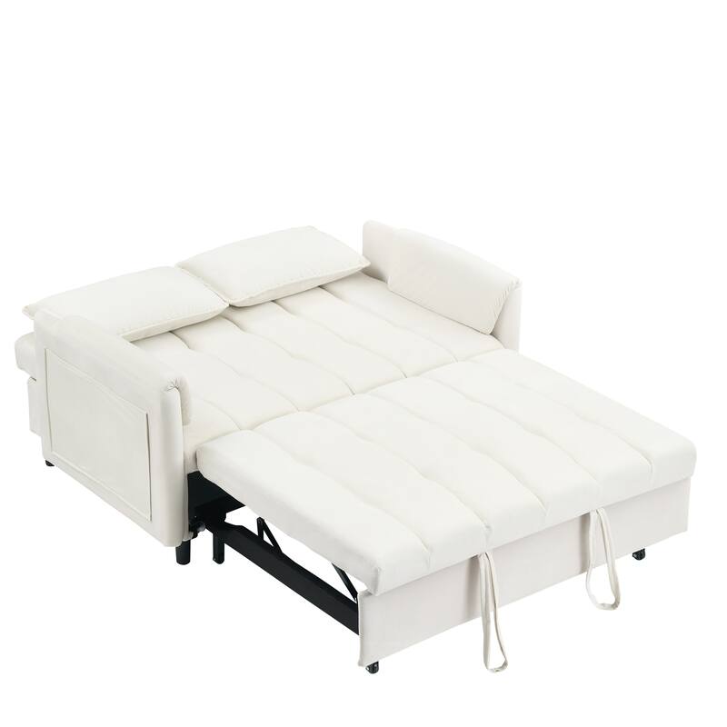 Modern Velvet Sofa, Sofa Pullout Bed, Small Love Seat Casual Sofa With Back, Pillow, Pockets, 3 In 1 Convertible Sleep Sofa Bed