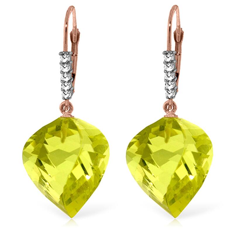 21.65 Carat 14K Solid Gold Earrings Diamond Briolette Quartz - Rose