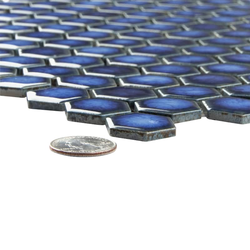 Merola Tile Hudson 1" Hex Sapphire 11-7/8" x 13-1/4" Porcelain Mosaic Floor and Wall Tile