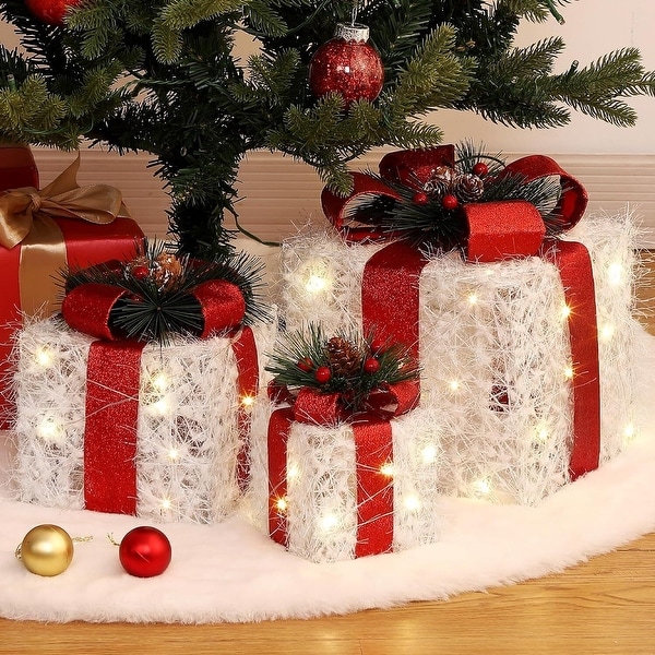 Set of 3 Christmas Lighted Gift Boxes, Light Up Xmas Ornaments