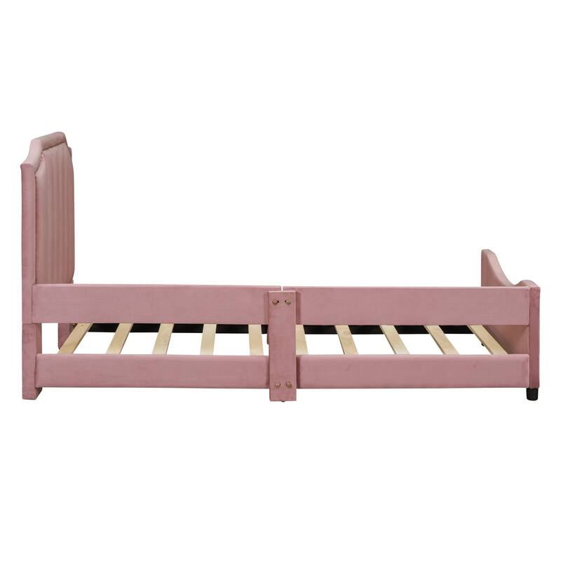 Twin Size Upholstered Daybed with Classic Stripe Headboard, Pink