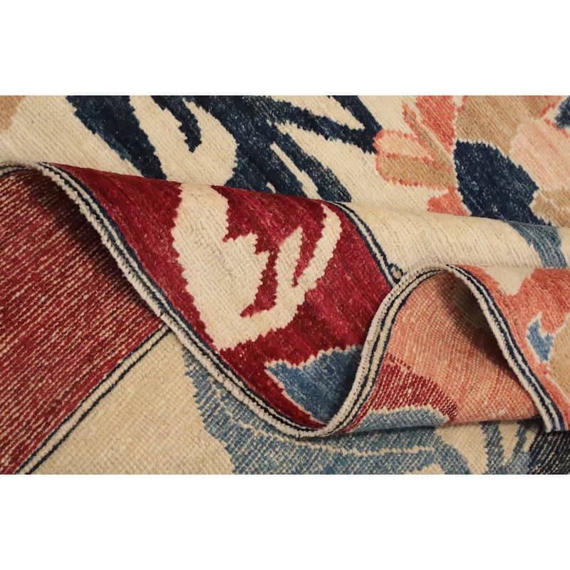 Hand Knotted Oriental 100% Wool Carpet Transitional Floral Beige & Ivories Oushak Area Rug - 9' 11'' X 8' 3''