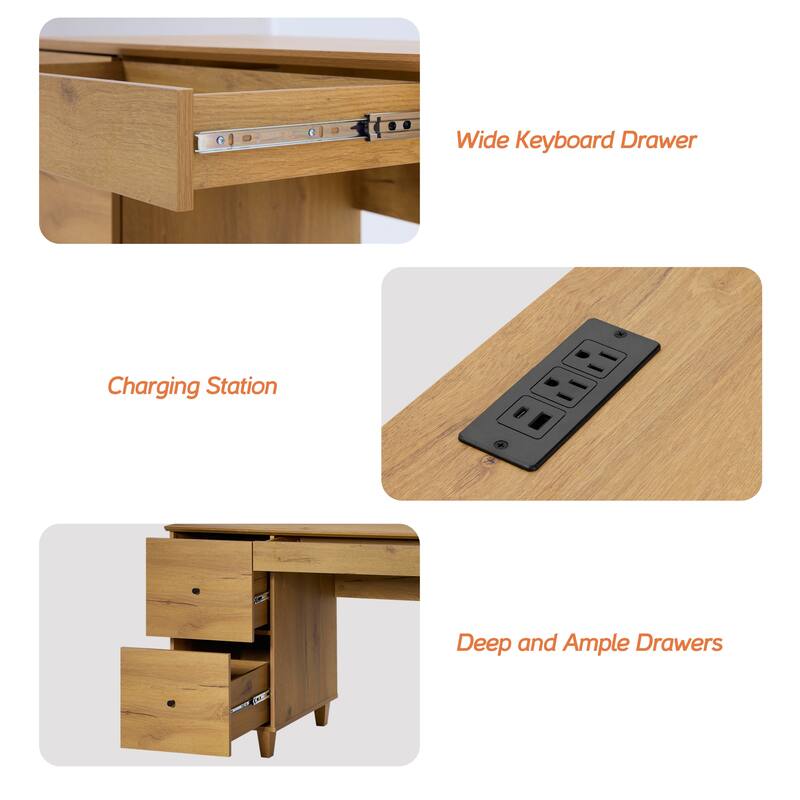 58" Executive Desk with 5 Drawers&Charging Station for Home Office