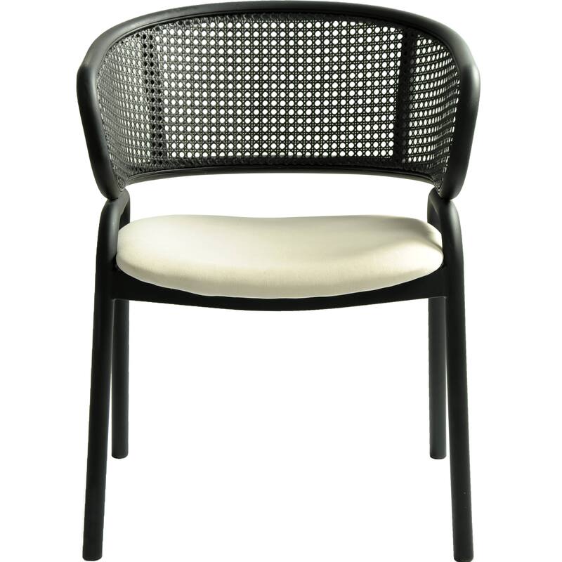 Ervilla Modern Upholstered Accent Side Chair with Wicker Back and Black Iron Legs for Dining Room & Kitchen, Set of 4