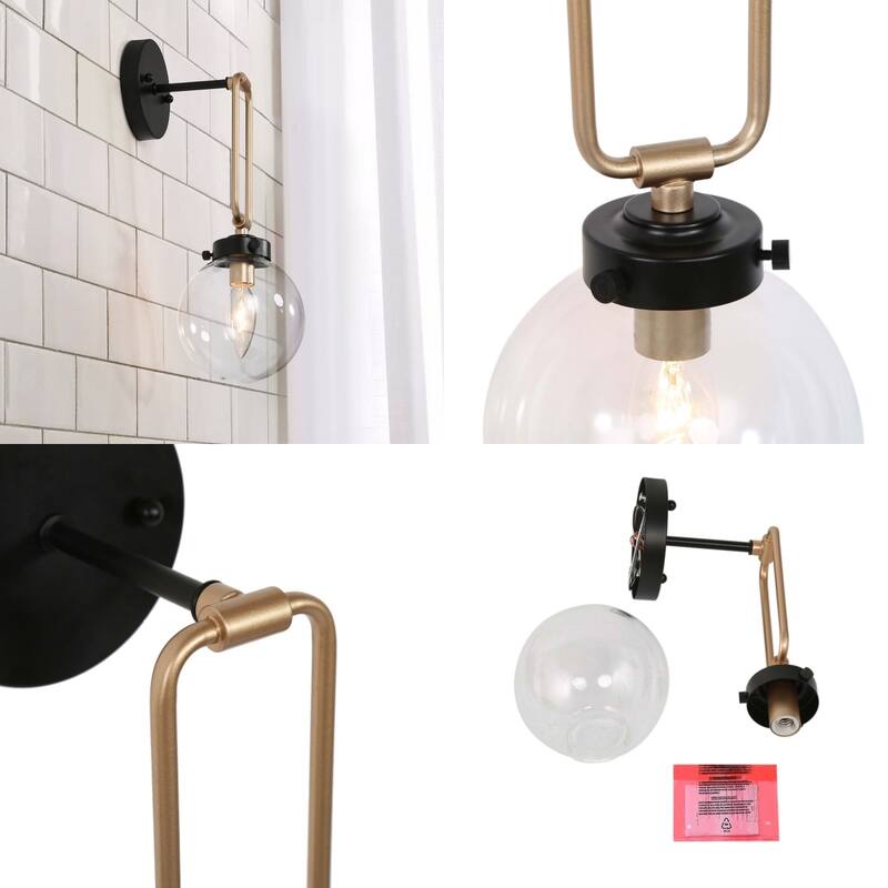 Modern 1-Light Bathroom Vanity Light Marsie Armed Glass Dimmable Farmhouse Wall Sconce for Foyer/ Stairway - L5" x W7" x H14.5"