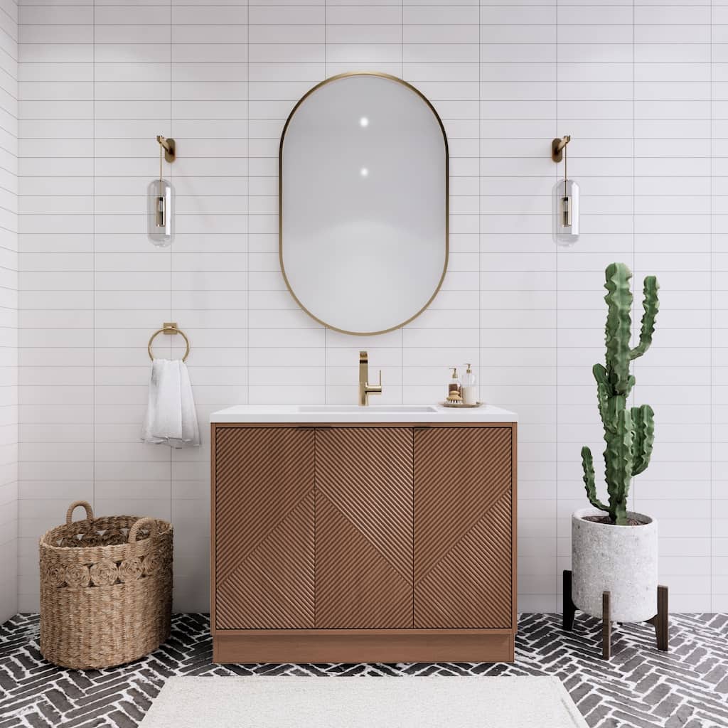 Milano 42" Freestanding (L) Bathroom Vanity with White Acrylic Sink