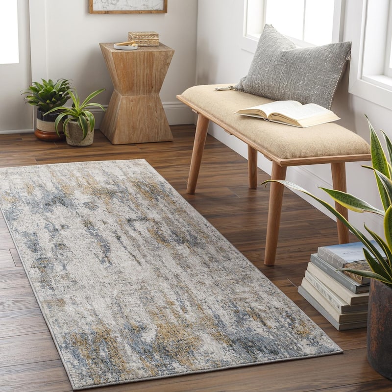 Livabliss Modern & Contemporary Cardiff Abstract Area Rug - 2'7" x 7'3" - Blue/Rust