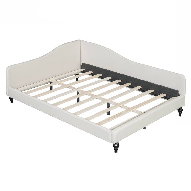Full Size L-Shaped Linen Daybed, with Solid Wood Legs