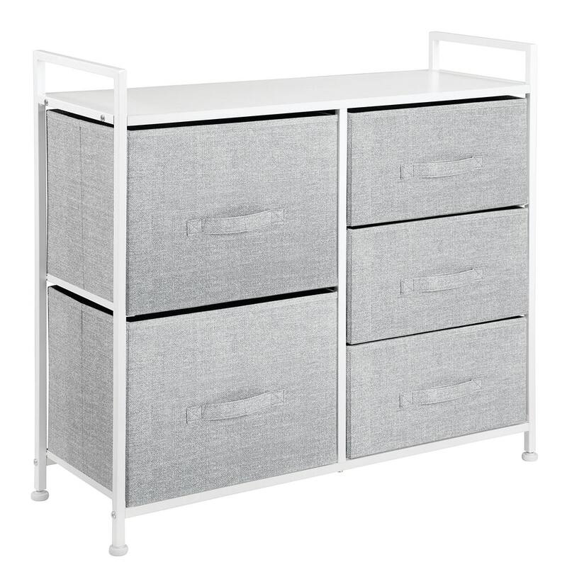 mDesign Wide Dresser Storage Tower Organizer Unit, 5 Drawers - Gray