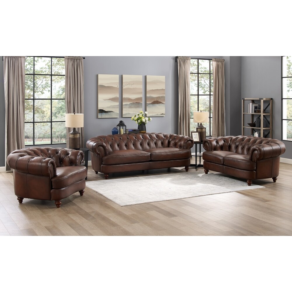 Brown Leather Sofa Loveseat IG3H NEW Traditional Living Room 2 piece Couch Set 