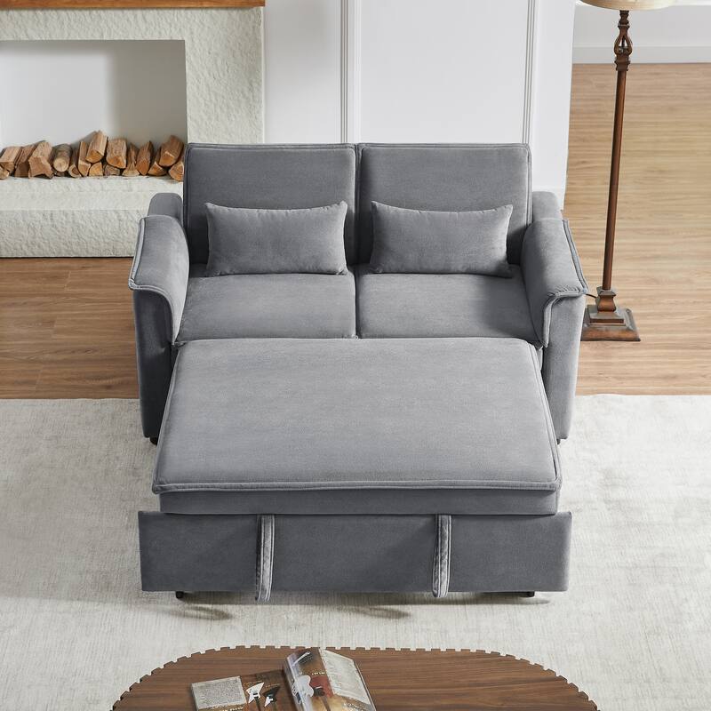 Loveseat Convertible Pull-out Sleeper Sofa Bed, Adjustable Backrest Tufted Couch with USB Ports and 2 Pillows Recliner Sofa