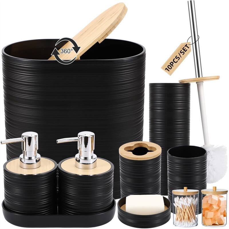 Bathroom Accessories Set with Trash Can - 1 x 1 x 1 - Black