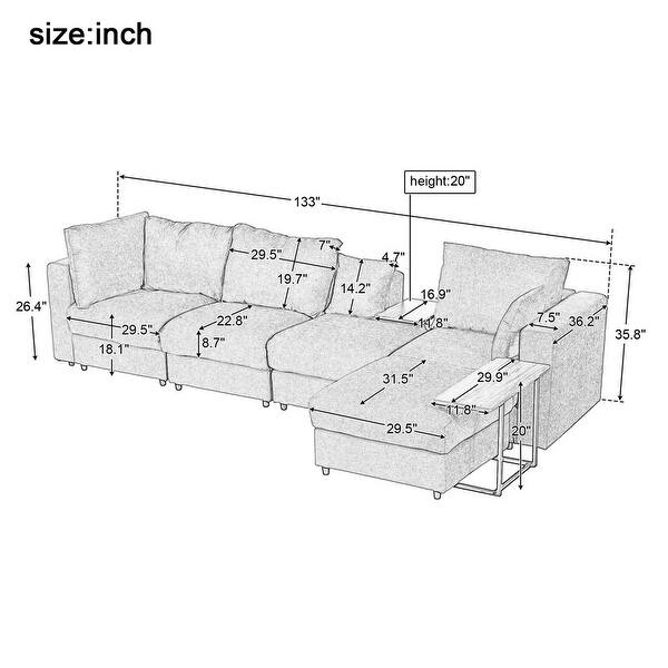 Large L-Shape Sectional Sofa with 2 Pillows and 2 End Tables