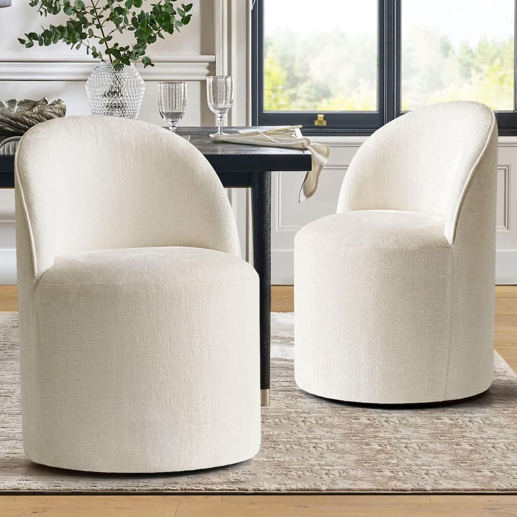 Chenille Upholstered Dining Chair with Wheels (Set of 2)