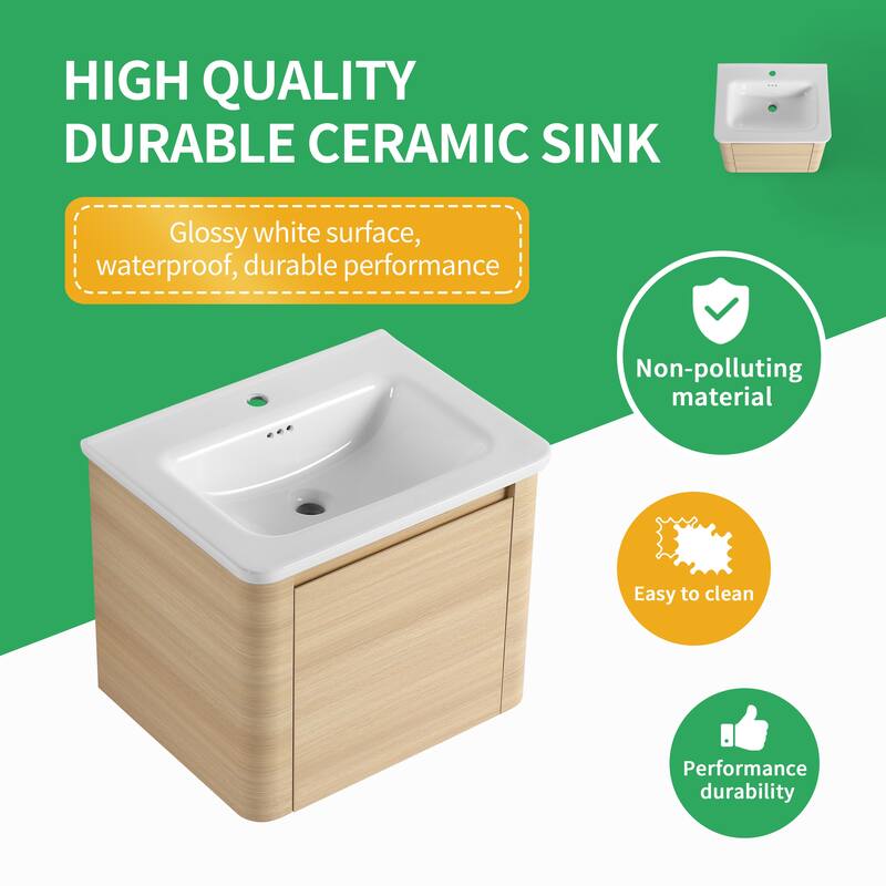 BNK 24''/28''/36''/40''/60''/68'' Bathroom Vanity With Sink, Floating Bathroom Vanity with Soft Close Doors and Shelf