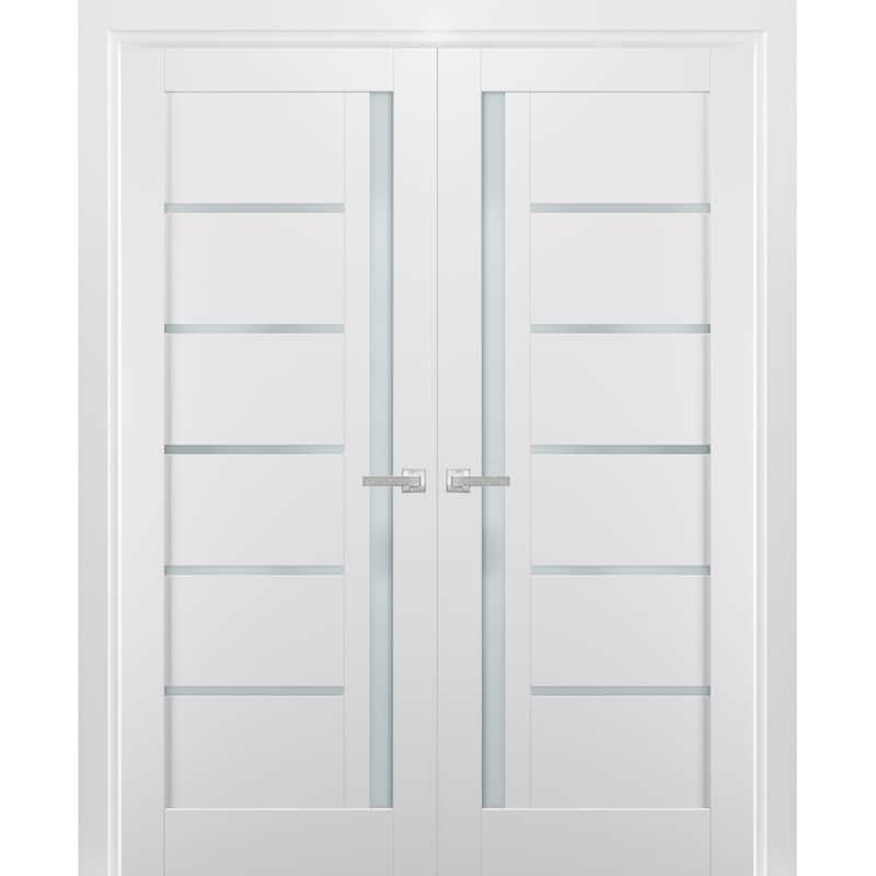 French Double Panel Lite Doors Hardware / Quadro 4088 White Silk Frosted Opaque Glass