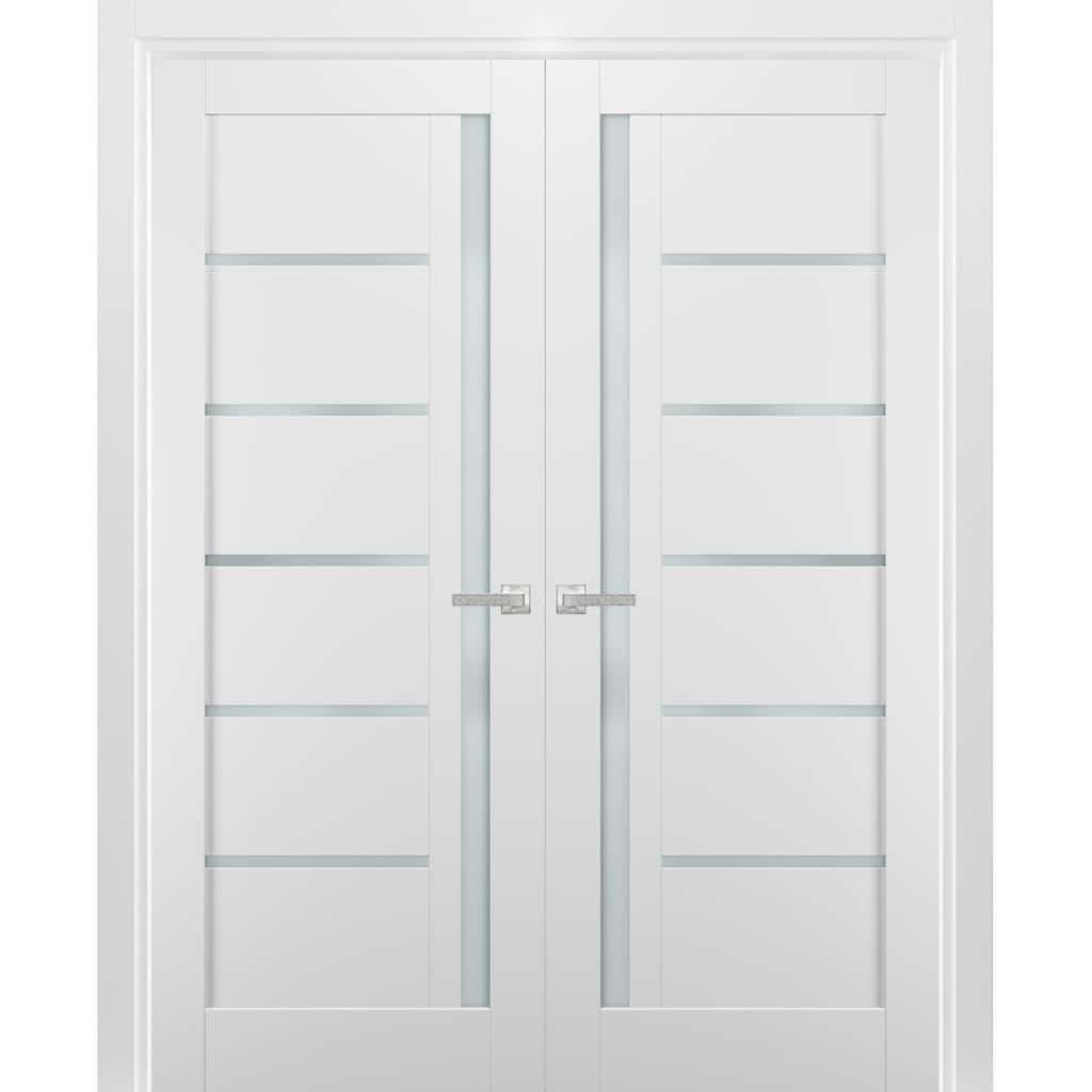 French Double Panel Lite Doors Hardware / Quadro 4088 White Silk Frosted Opaque Glass