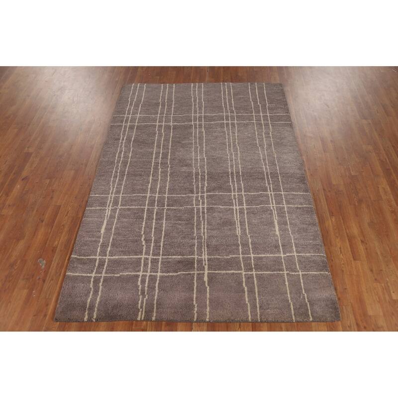 Brown Moroccan Oriental Area Rug Handmade Wool Carpet - 5'4" x 7'11"