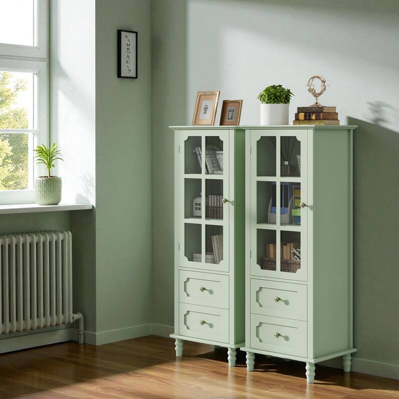 Minimalist Buffet Cabinet with Glass Doors and Drawers, Modern Wooden Storage Sideboard for Dining or Living Room