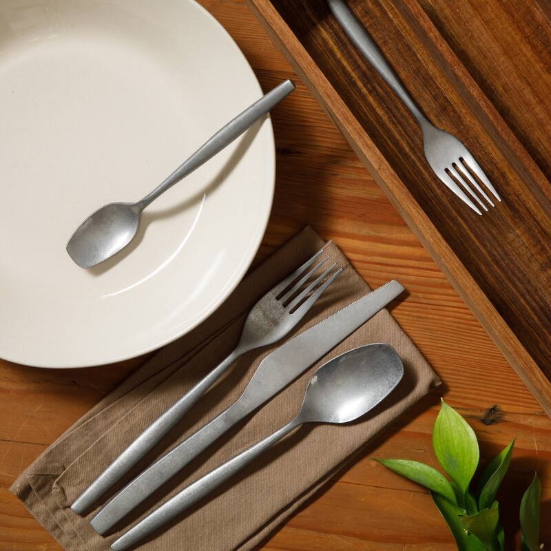 Bloomhouse 20 Piece Flatware 18/10 Stainless Steel Silverware Cutlery Utensil Set With Acacia Wood Caddy - Service for 4