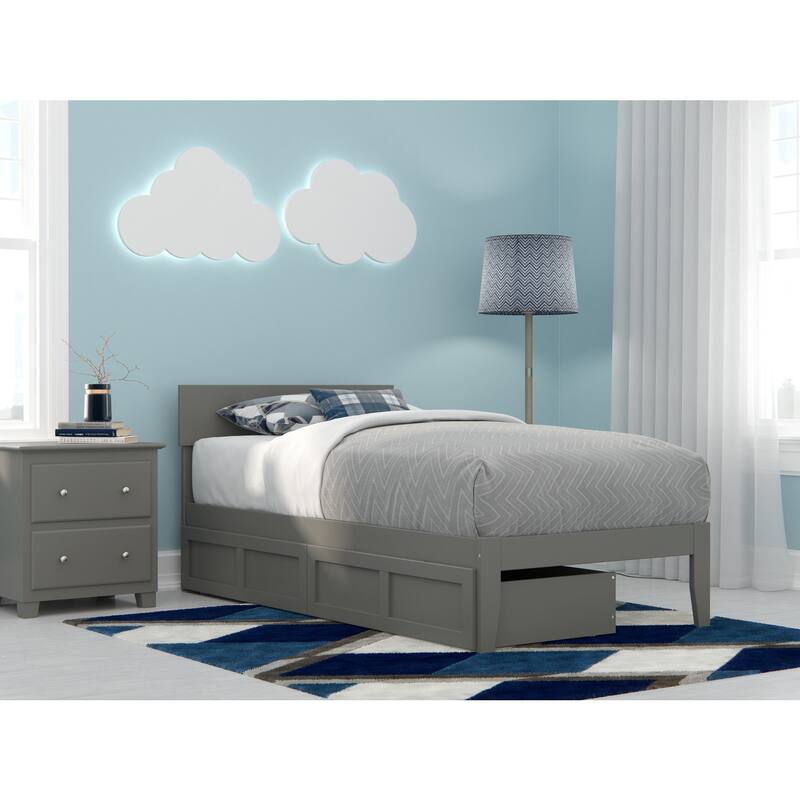 Twin Bed with Drawers - Coastal Cottage Style Grey Bedroom Furniture