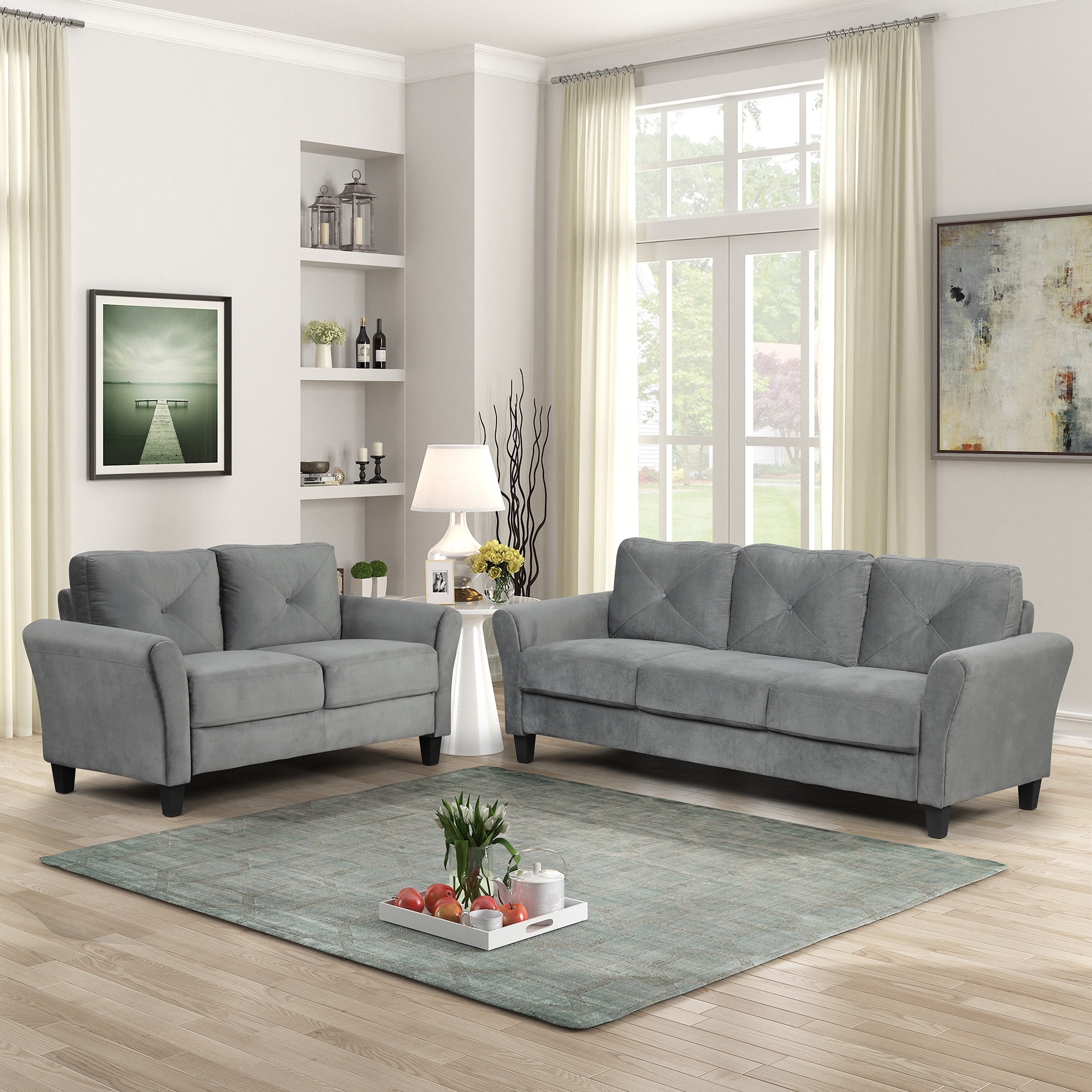 Mid century Modern Sofa Set Loveseat Couch Sofa Track Arm