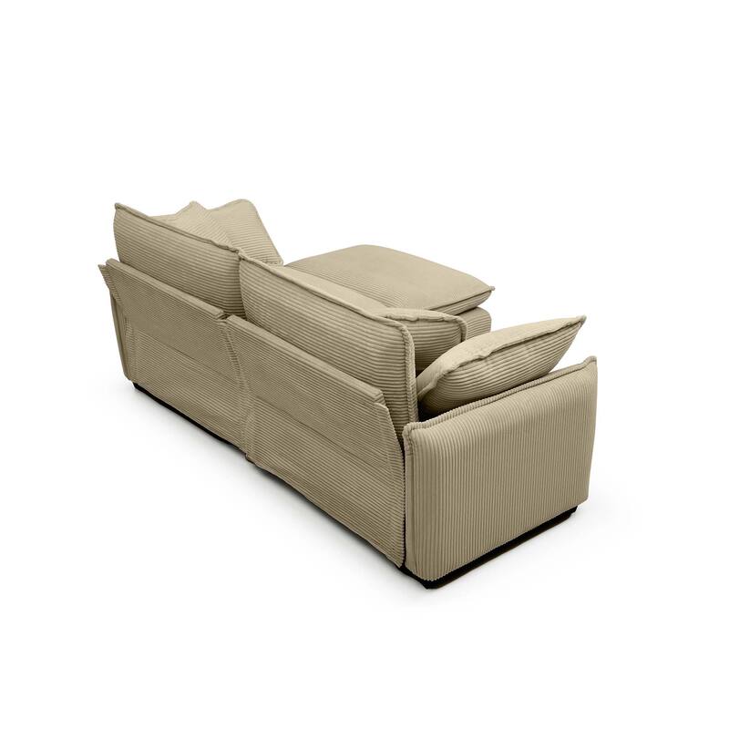 Tan 3-piece Corduroy Upholstered L-Shaped Modular Sectional Sofa with Removable Ottoman, 4 Pillows, and Free Combination