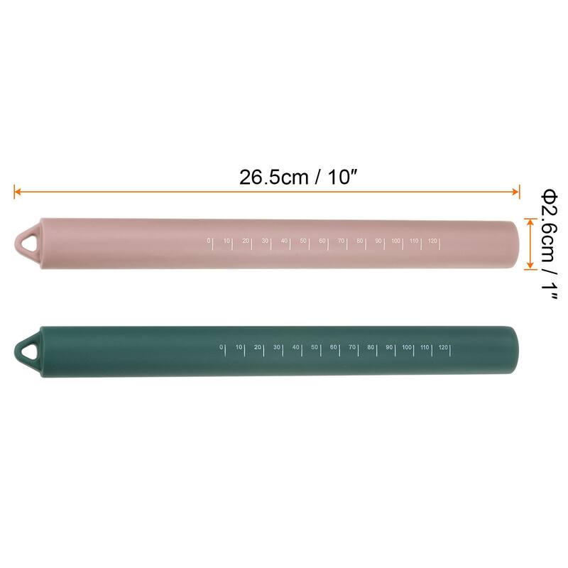 Silicone Rolling Pin 10" Stainless Steel Inner Core Dough Roller - Pink+Dark Green