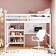 preview thumbnail 2 of 7, White Wooden Loft Bed with 3-Layer Shelves, Desk, and Writing Board, Full-Length Guardrail