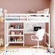 preview thumbnail 10 of 34, Wood Twin/Full Size High Loft Bed with Built-in Desk and 3-Storage Shelves, Solid Wood Loftbed Frame with Ladder and Guardrail White - Full