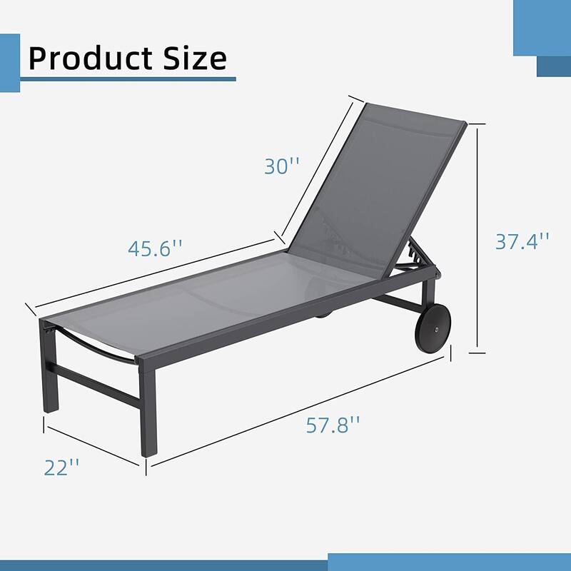 Futzca 2 PCS Outdoor Chaise Lounges Chair with Wheels and 5 Adjustable Position