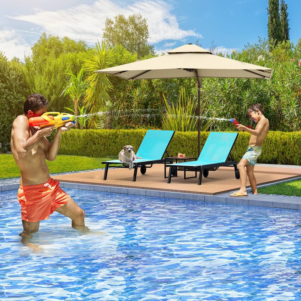 Outdoor Metal Chaise Lounge - Set of 2 with Table