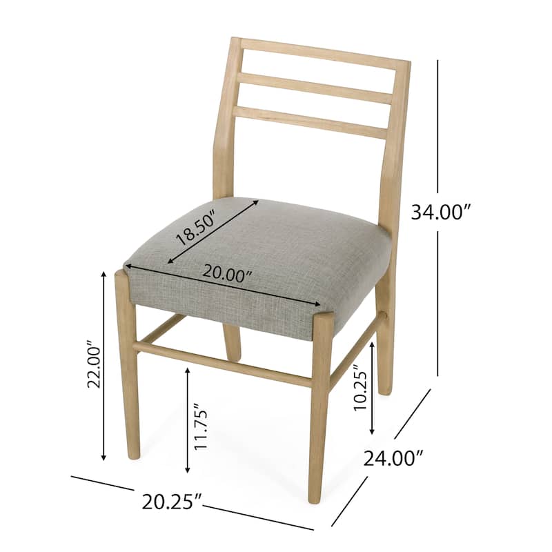 Farmhouse Dining Chairs Set of 2 Grey Upholstered Ladder Back Rubberwood Kitchen Chairs