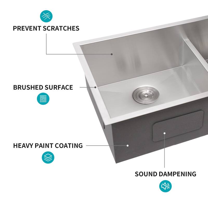 Undermount Double Bowl(60/40) Kitchen Sink - 16 Gauge with Two 10" Deep Basin