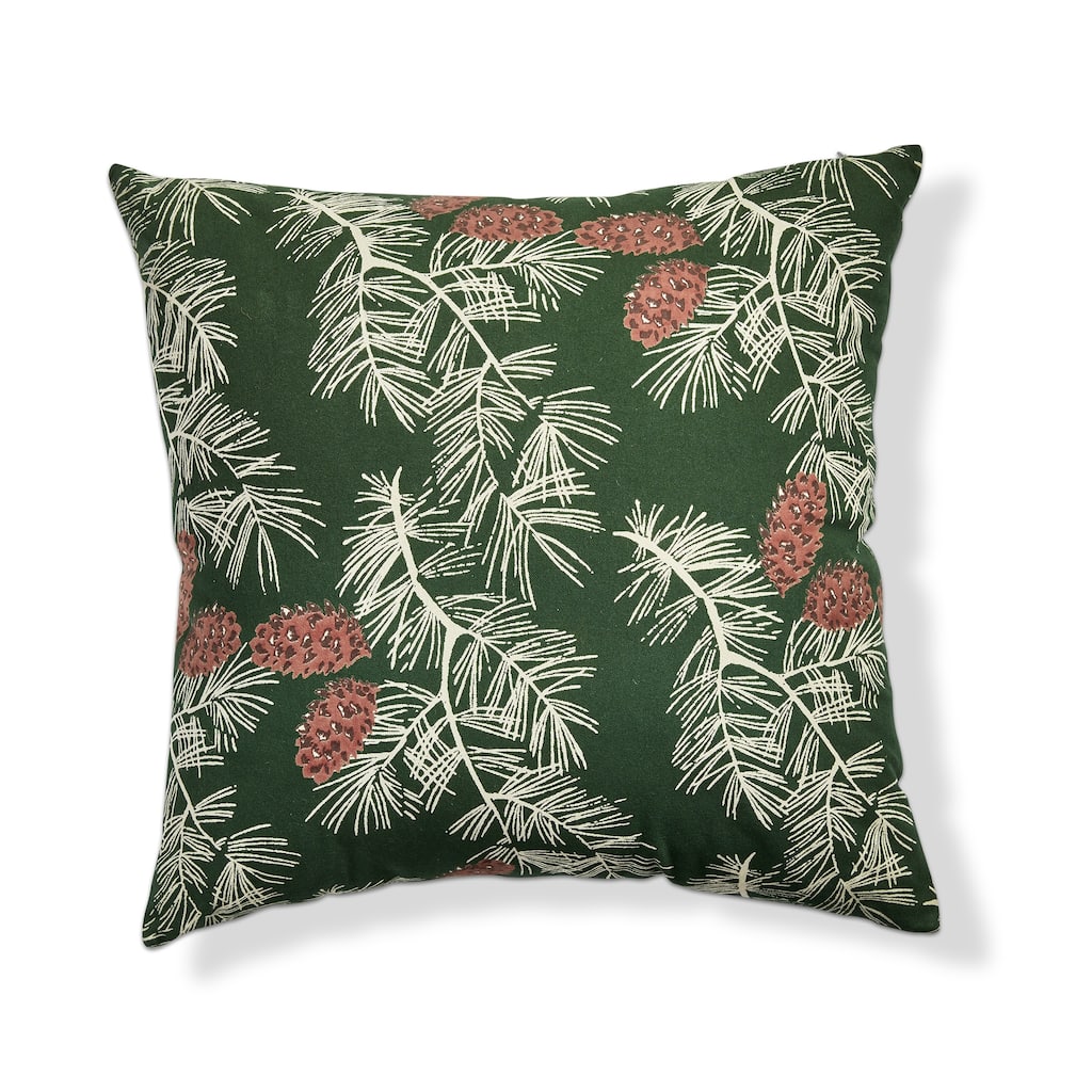 Wilde Pinecone Throw Pillow Green Multi Cotton 20x20 Machine Washable Perfect for Christmas Decor
