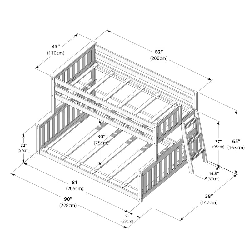 Max and Lily Twin over Full Low Bunk with Angled Ladder on End