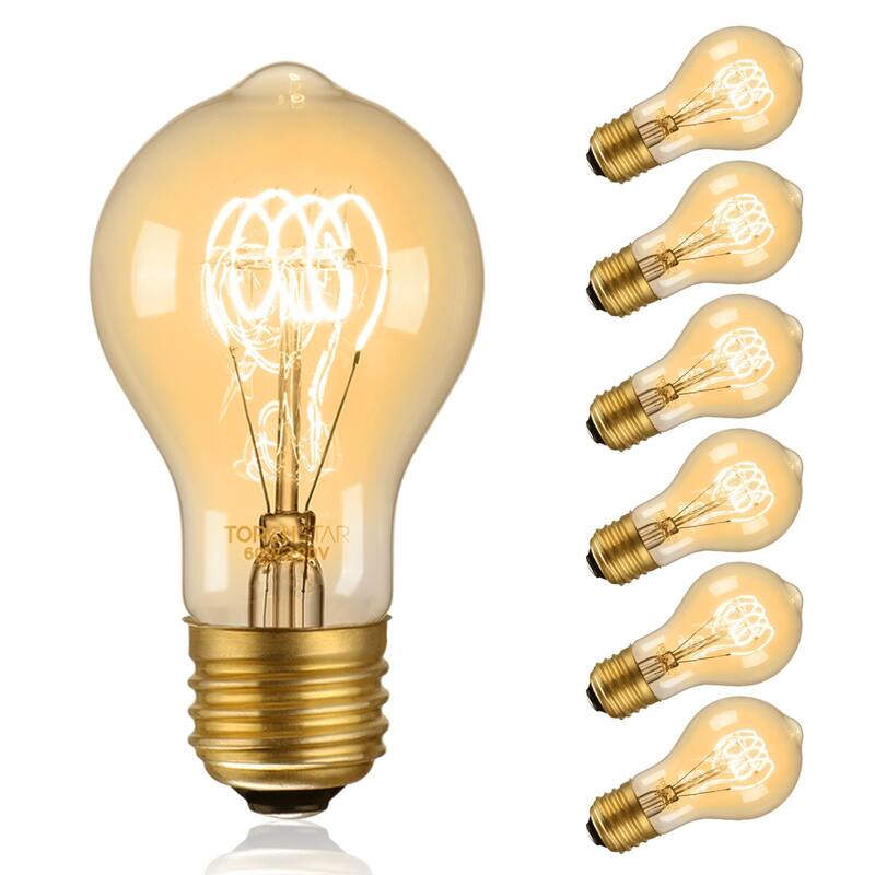 6 Pack Vintage Edison Light Bulbs 60W, Dimmable A19 Incandescent Bulb - 2700K Soft White