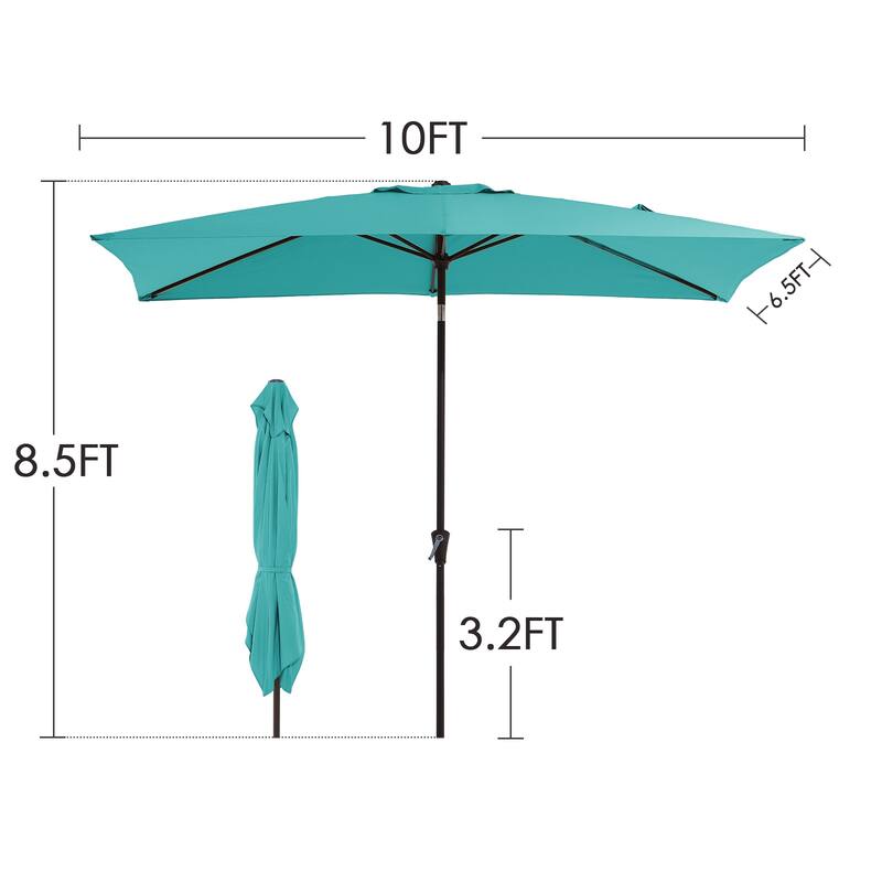 6.5*10ft Rectangular Patio Market Umbrella with Crank & Tilt, UV & Water-Resistant Canopy